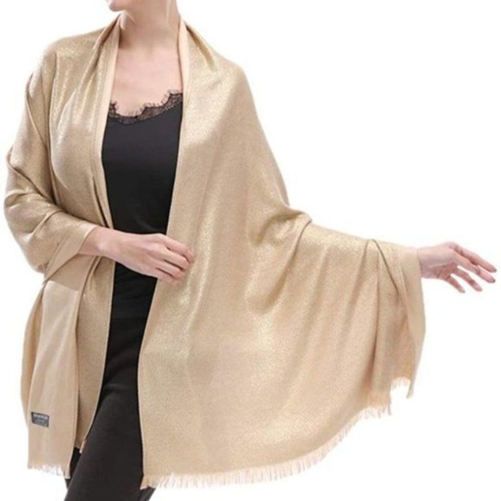 Womens Sparkling Soft Shawls Wraps Gold